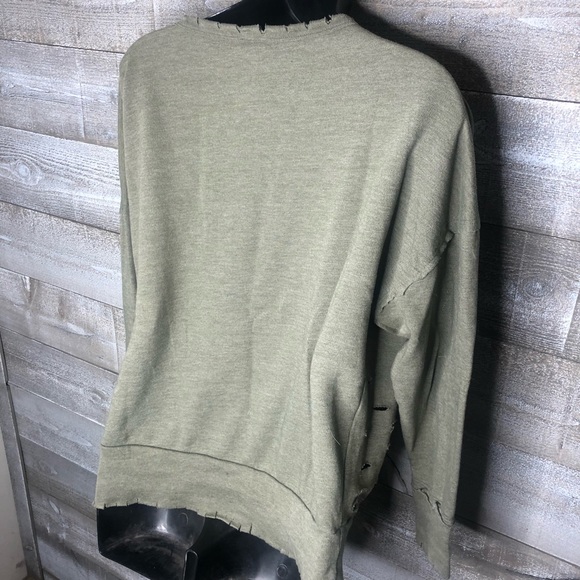 Abound oversized military green distressed tie front fleece sweater - Picture 3 of 3